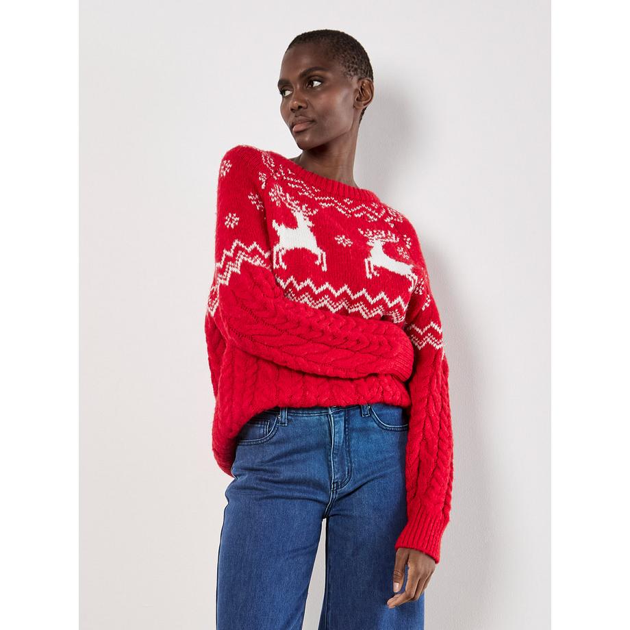 APRICOT Maglione a motivo renna con trama a trecce spesse  