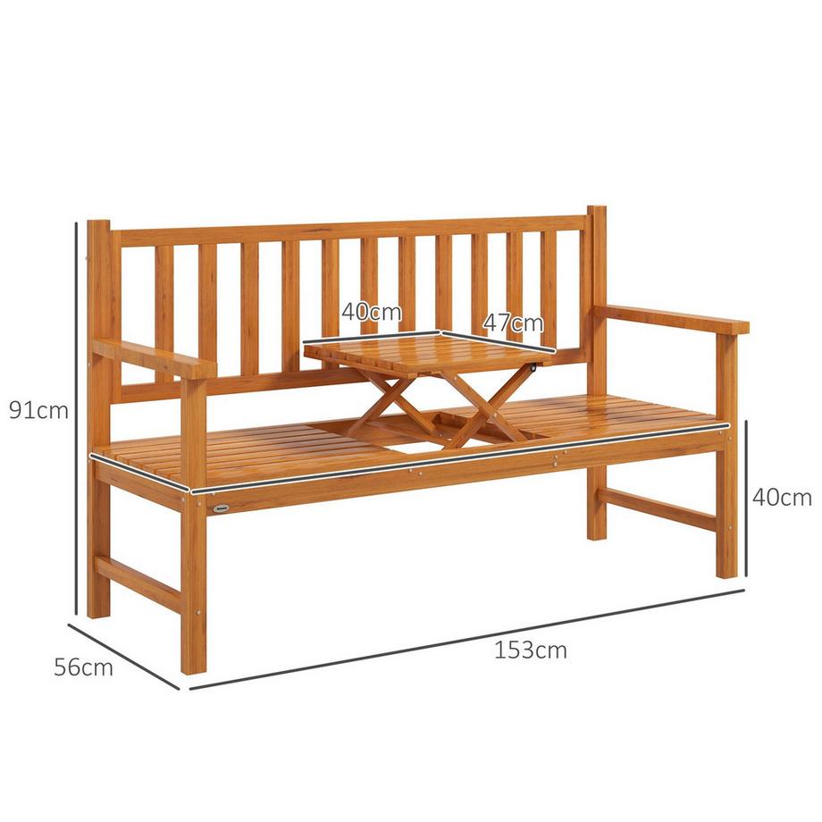 Northio Gartenbank 3-Sitzer Sitzbank Tisch Armlehne Holzbank Bis 280Kg Balkon Terrasse Hellbraun 153X56X91Cm  