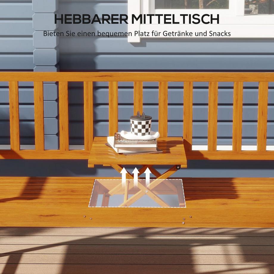 Northio Gartenbank 3-Sitzer Sitzbank Tisch Armlehne Holzbank Bis 280Kg Balkon Terrasse Hellbraun 153X56X91Cm  