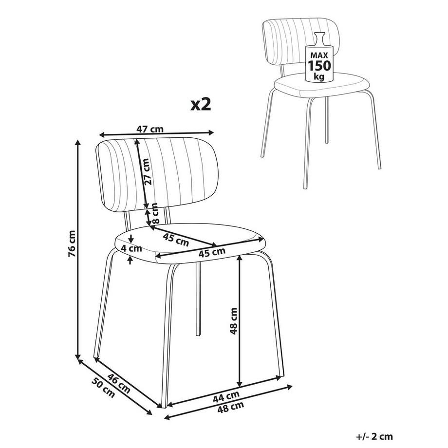 Beliani Set di 2 sedie da pranzo en Ciniglia Retrò IRINS  