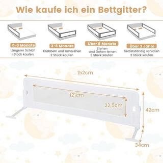 Northio  Barrière de sécurité pliante pour lit bébé avec sangles réglables 150x40,5x42 cm blanc 