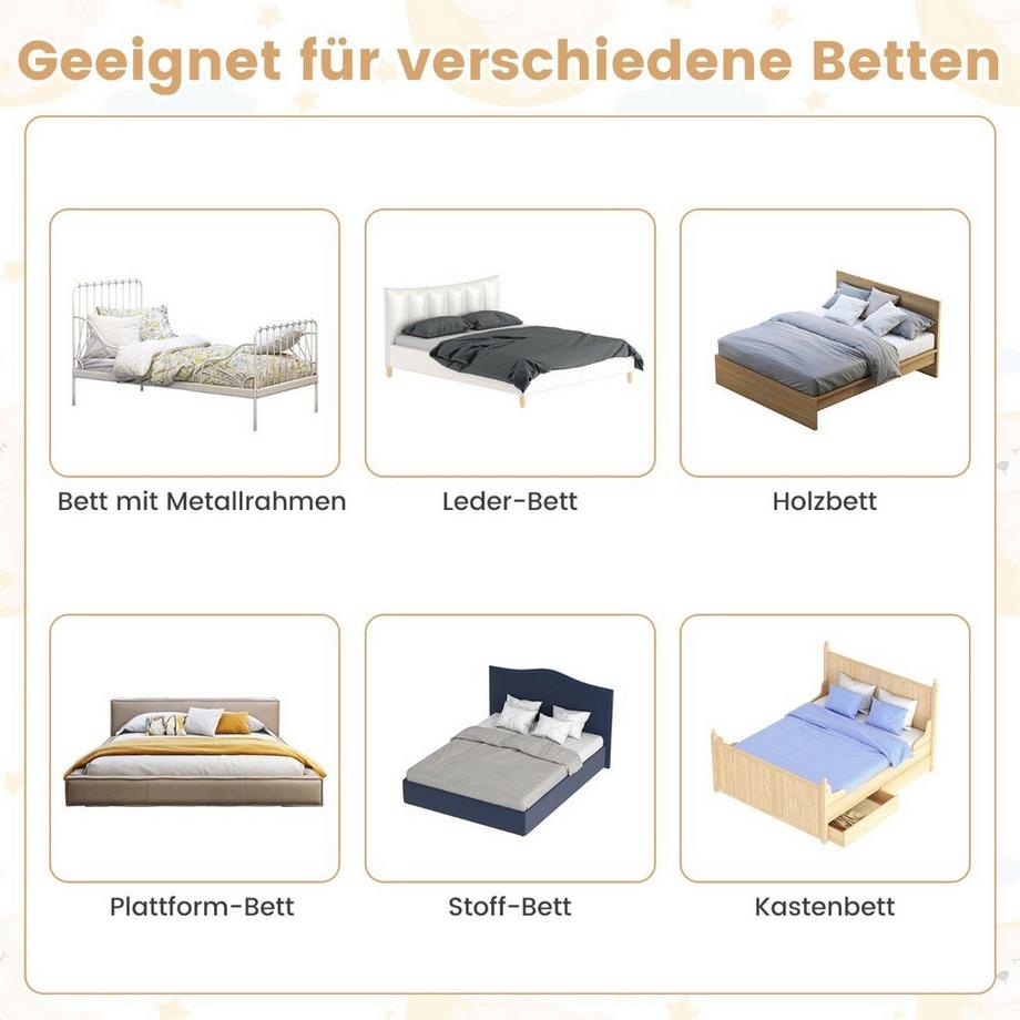 Northio  Barrière de sécurité pliante pour lit bébé avec sangles réglables 150x40,5x42 cm blanc 