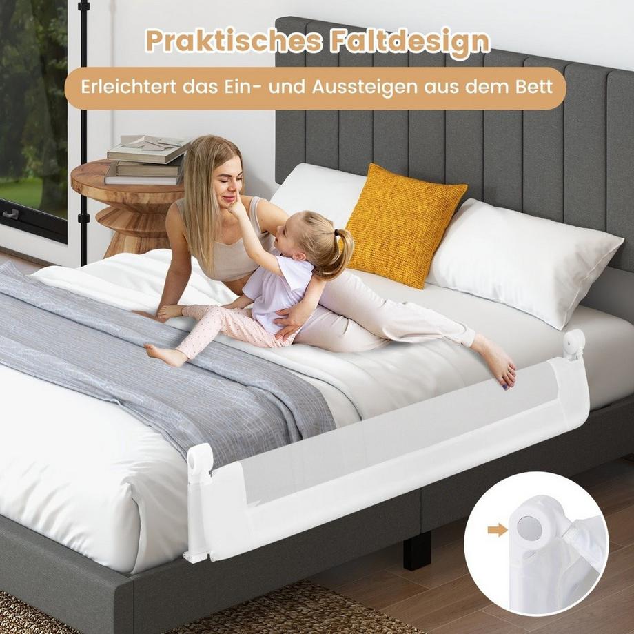 Northio  Barrière de sécurité pliante pour lit bébé avec sangles réglables 150x40,5x42 cm blanc 