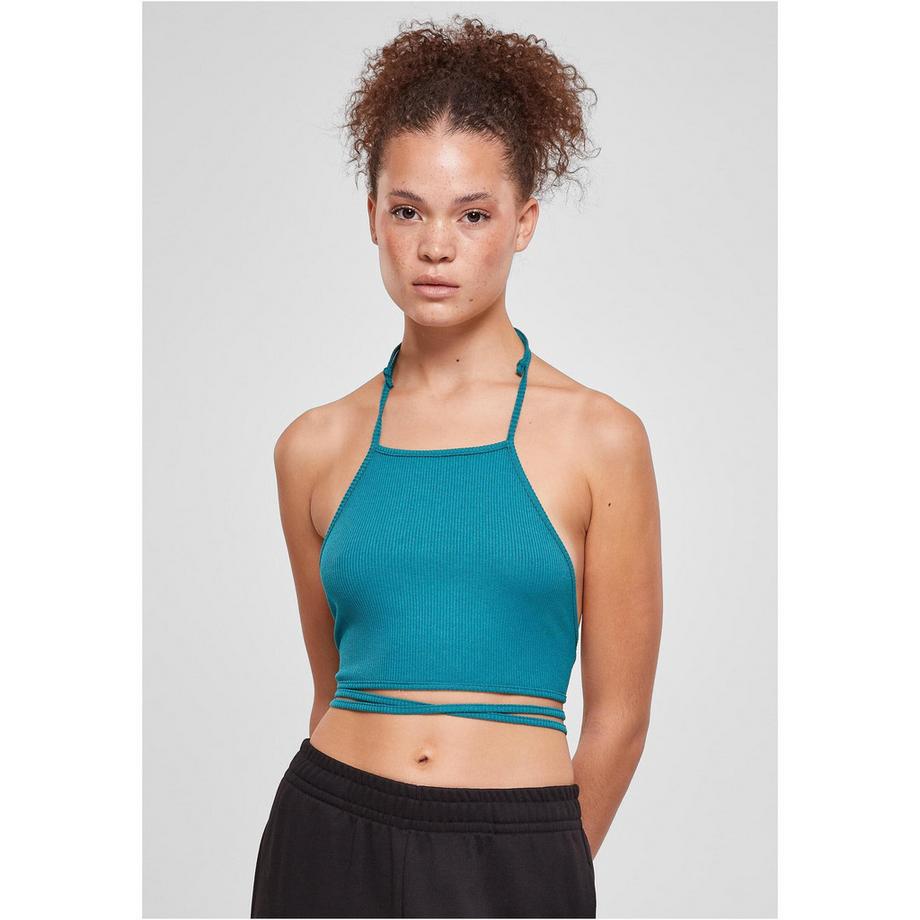 URBAN CLASSICS Cropped Trapez Geripptes Neckholder Tanktop  