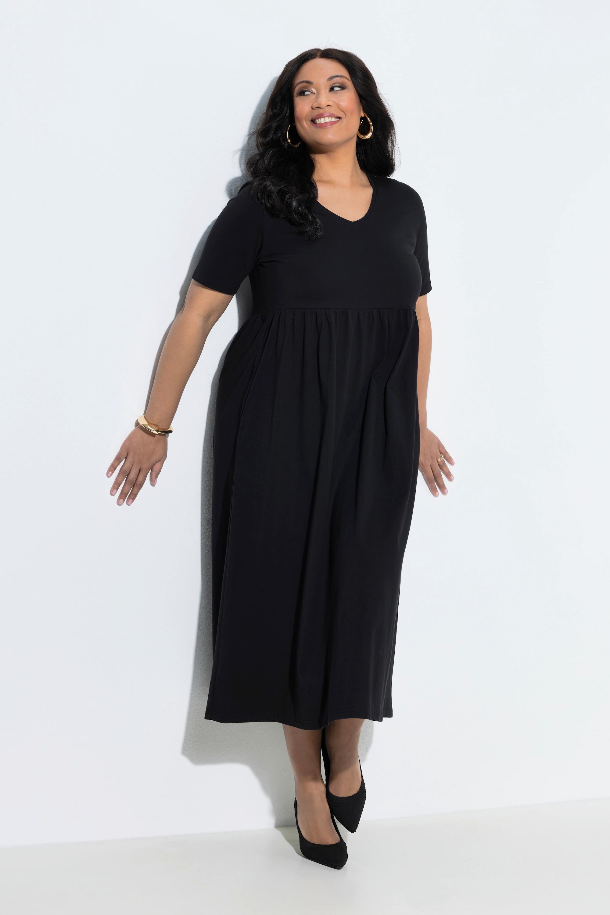 Ulla Popken Robe Maxi Coupe Évasée Col V Manches Courtes avec Poches  