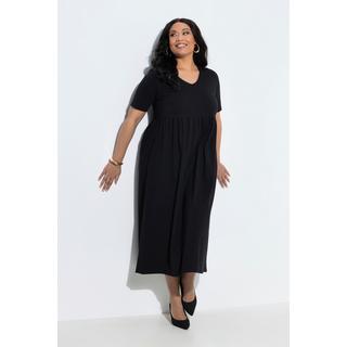 Ulla Popken Robe Maxi Coupe Évasée Col V Manches Courtes avec Poches  