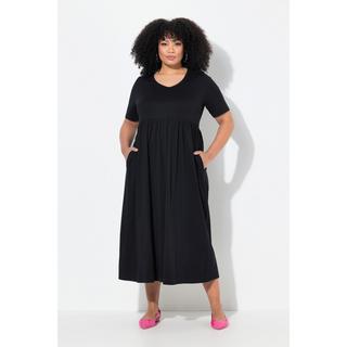 Ulla Popken Robe Maxi Coupe Évasée Col V Manches Courtes avec Poches  