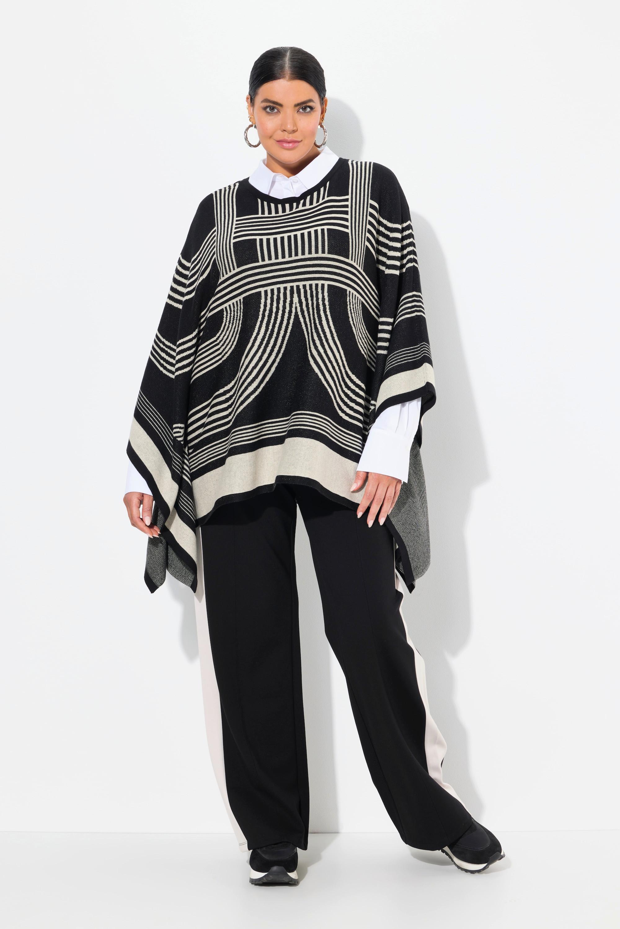 Ulla Popken  Poncho oversize en maille, col rond. Coton mélangé 