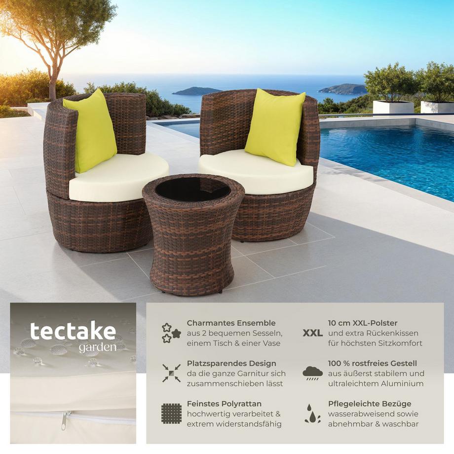 Tectake Rattan Sitzgruppe Nizza mit Aluminiumgestell wetterfest und UV-beständig  