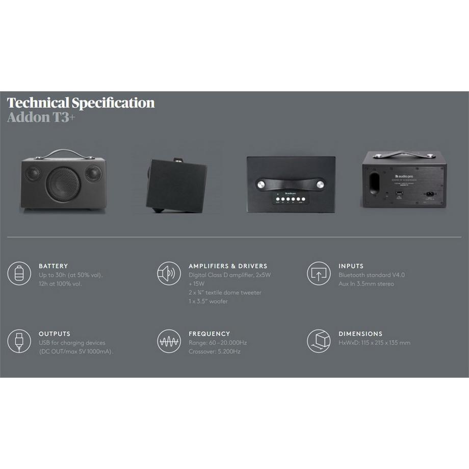 audio pro  AUDIO PRO T3+ Grey 14205 Bluetooth Speaker 