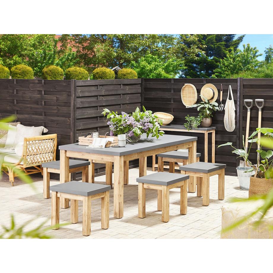 Beliani Garten-Essgruppe für 6 Personen aus Faserzement  OSTUNI  