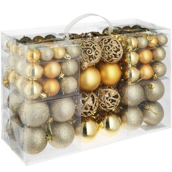 Tectake Lot de 100 boules de Noël dorées assorties  