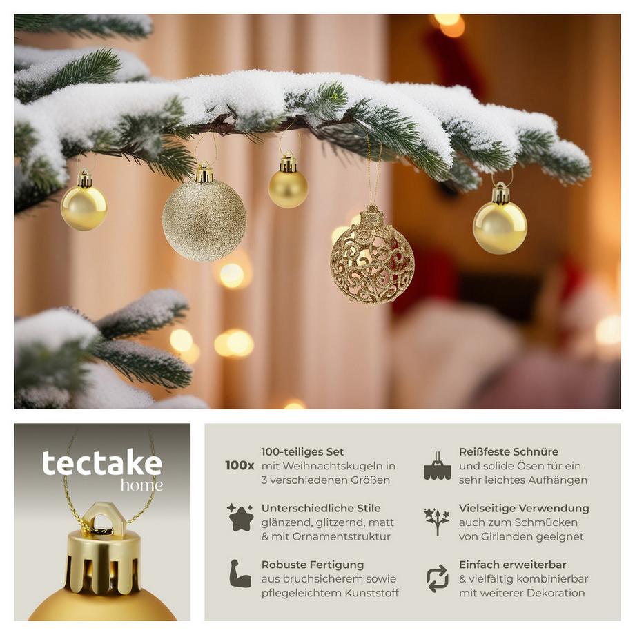 Tectake Boules de Noël  100 boules de Noël dorées  