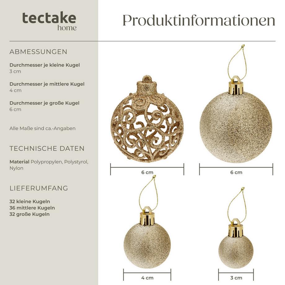 Tectake Boules de Noël  100 boules de Noël dorées  