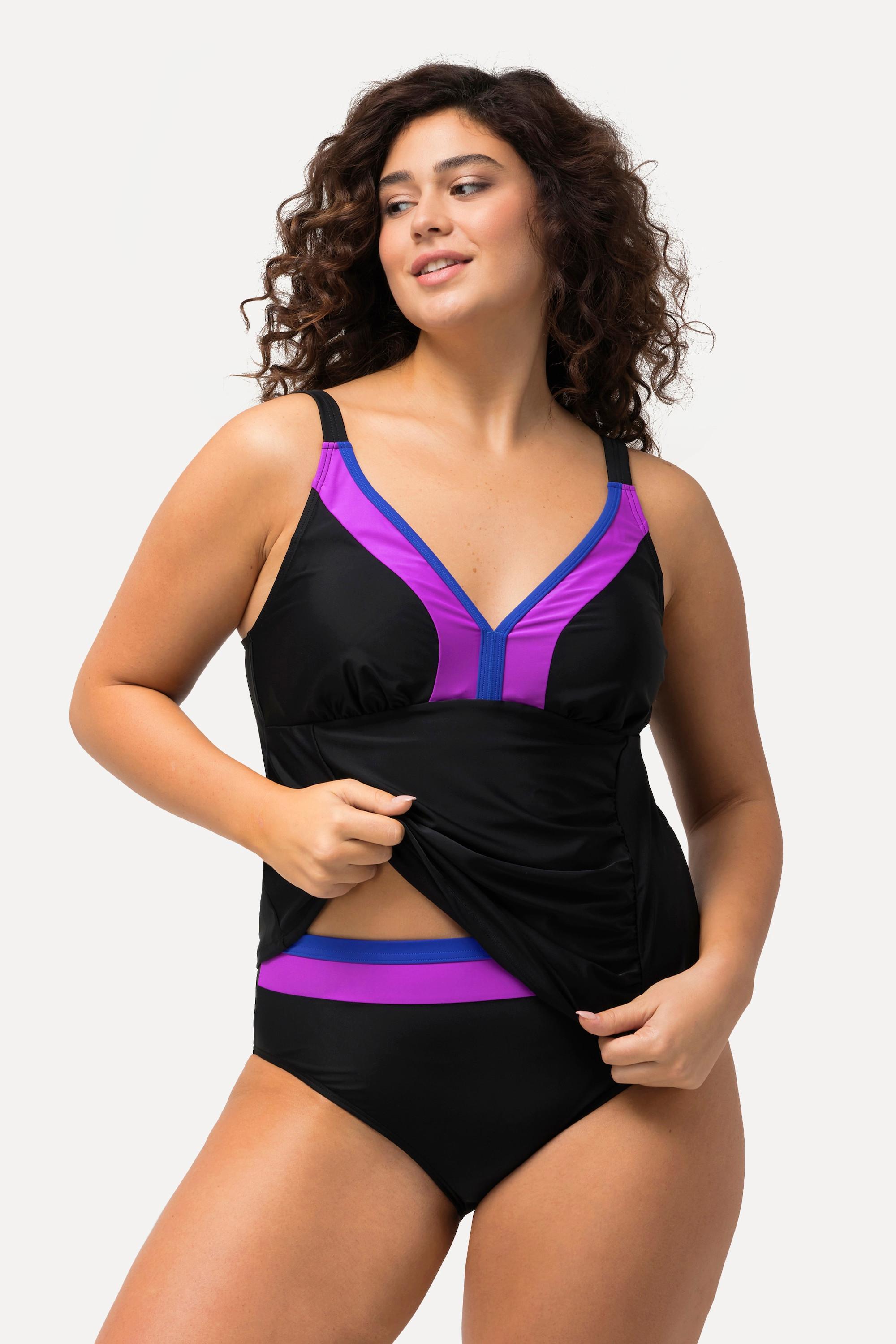 Ulla Popken  Tankini con glitter, coppe morbide, spalline regolabili e materiale riciclato 