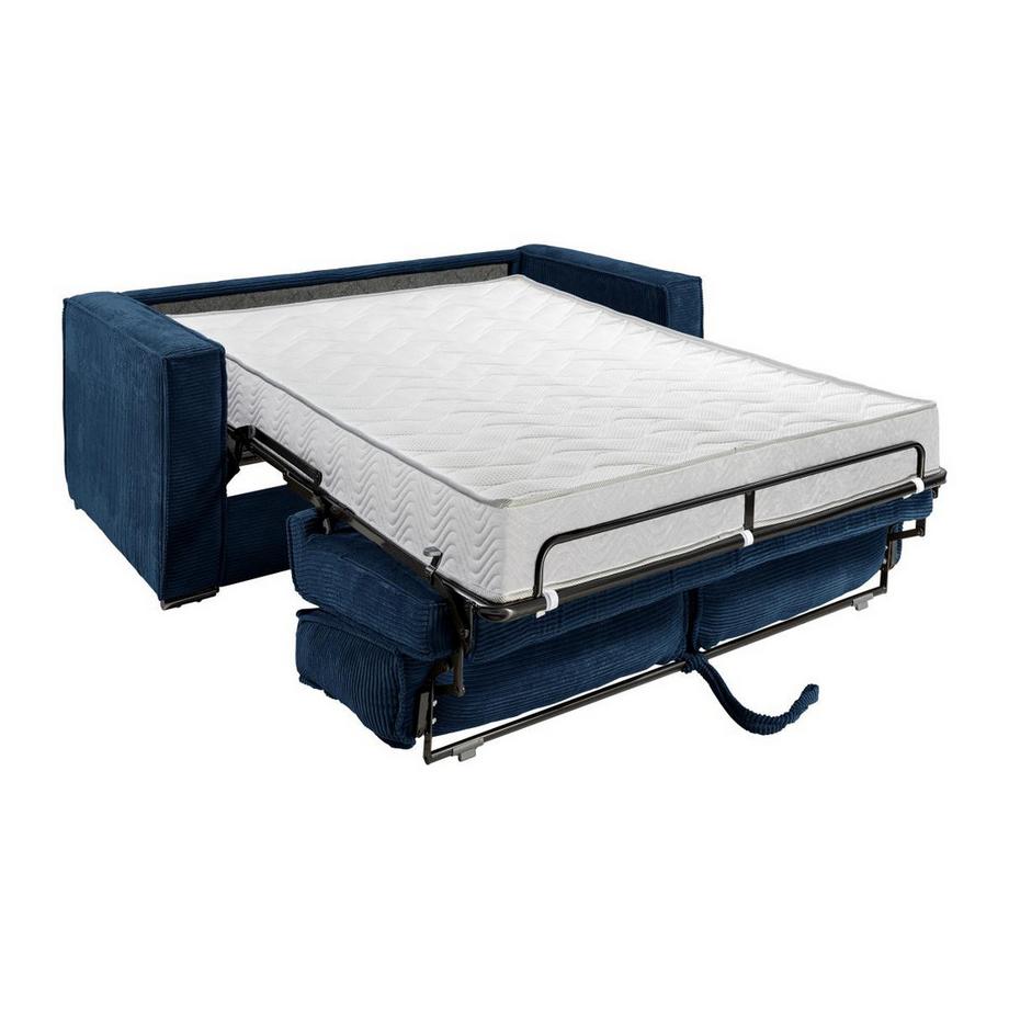 Vente-unique Canapé 4 places convertible express en velours côtelé bleu nuit - Couchage à lattes larges 160 cm - Matelas 18 cm LORETO  