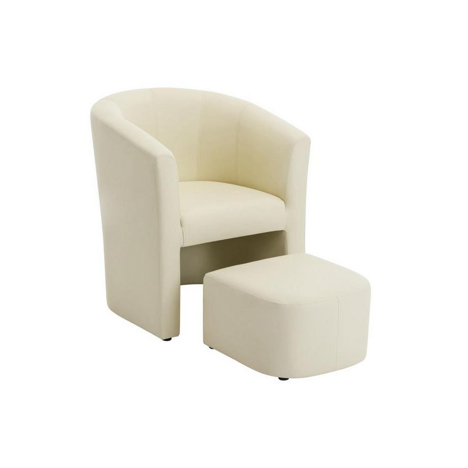 Vente-unique Fauteuil cabriolet et pouf en simili beige JOVANA  