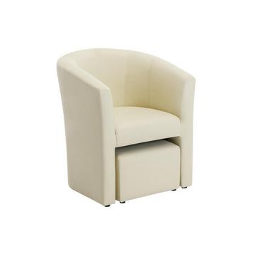 Fauteuil cabriolet et pouf en simili beige JOVANA