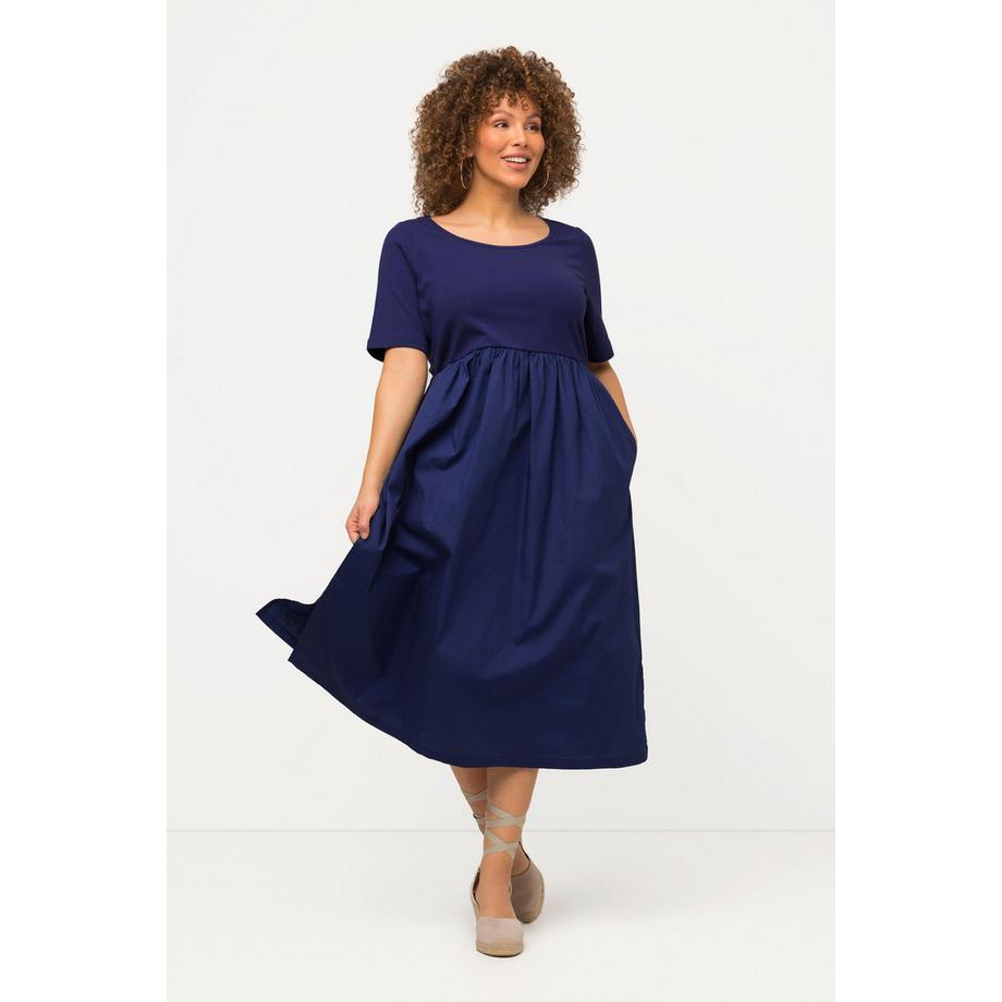 Ulla Popken Robe Midi Jersey Côtelé Ligne A Col Rond Manches Courtes  