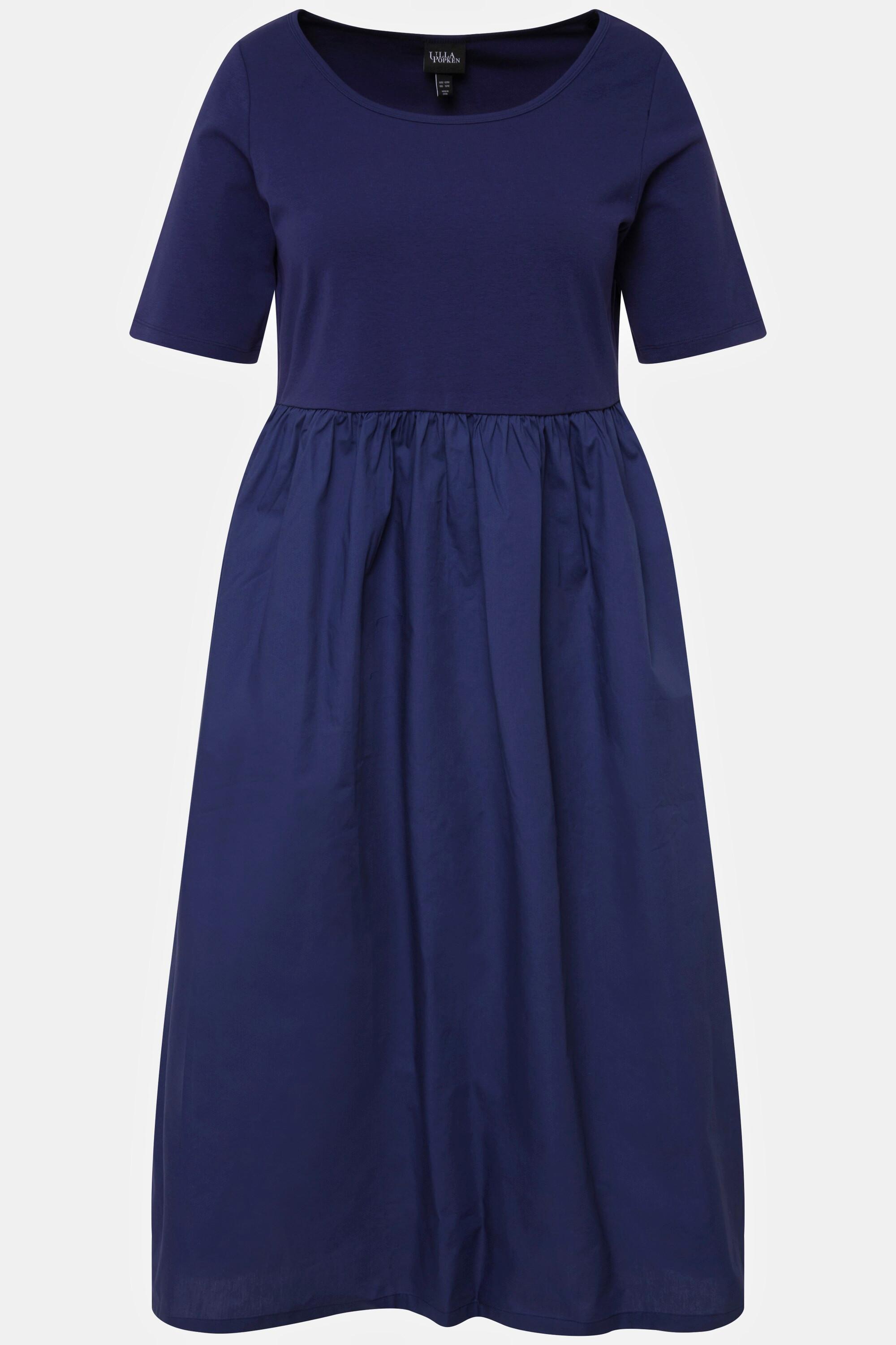 Ulla Popken Midikleid Rippjersey A-Linie Rundhals Halbarm  