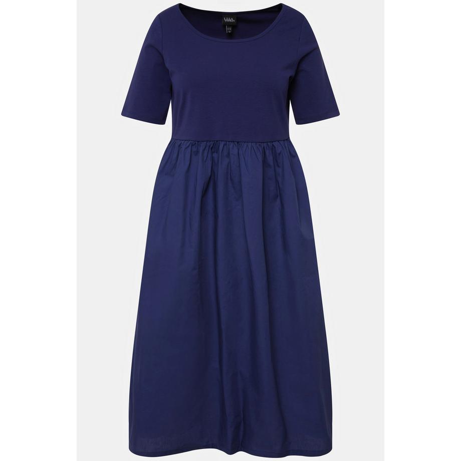 Ulla Popken Robe Midi Jersey Côtelé Ligne A Col Rond Manches Courtes  