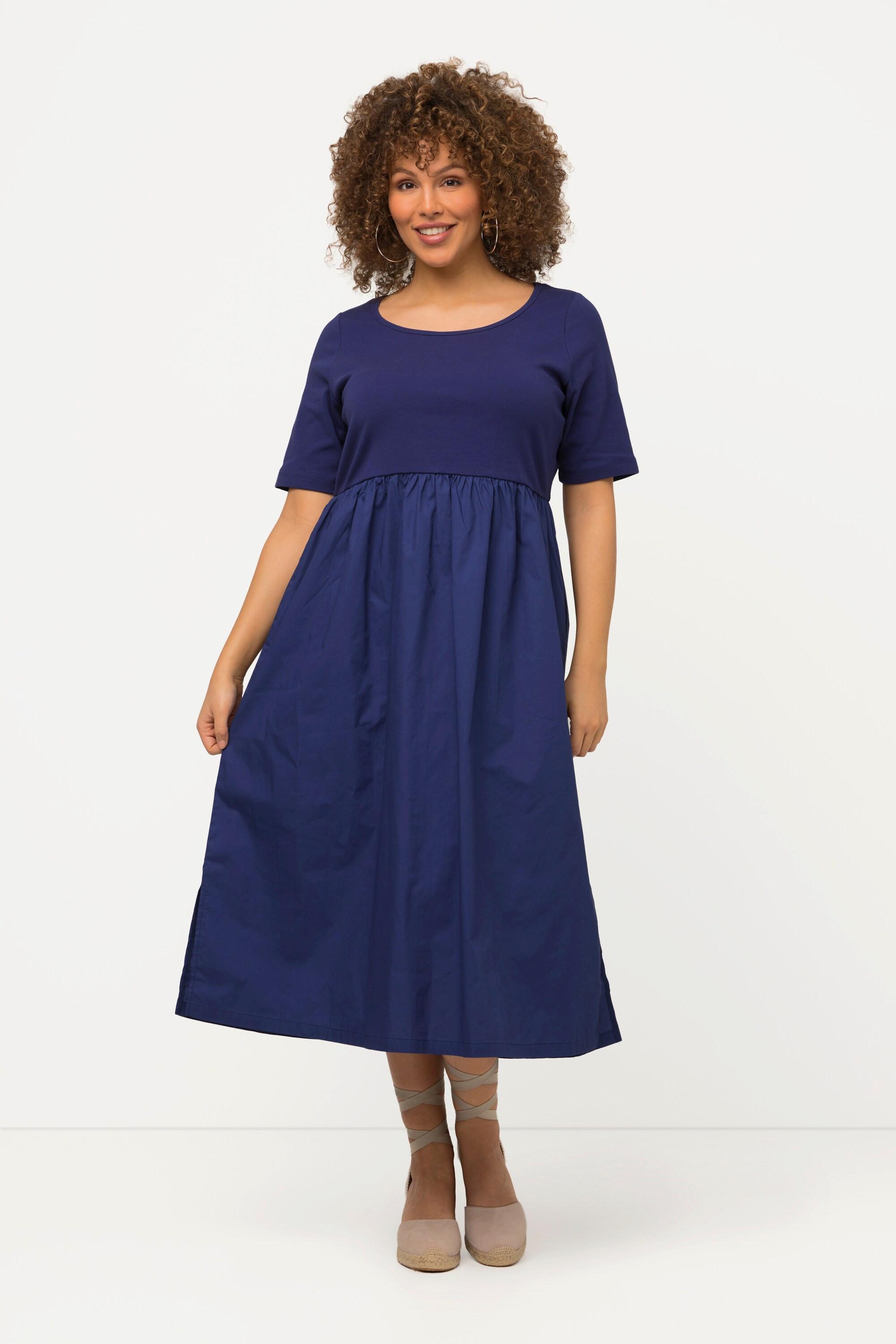 Ulla Popken Midikleid Rippjersey A-Linie Rundhals Halbarm  