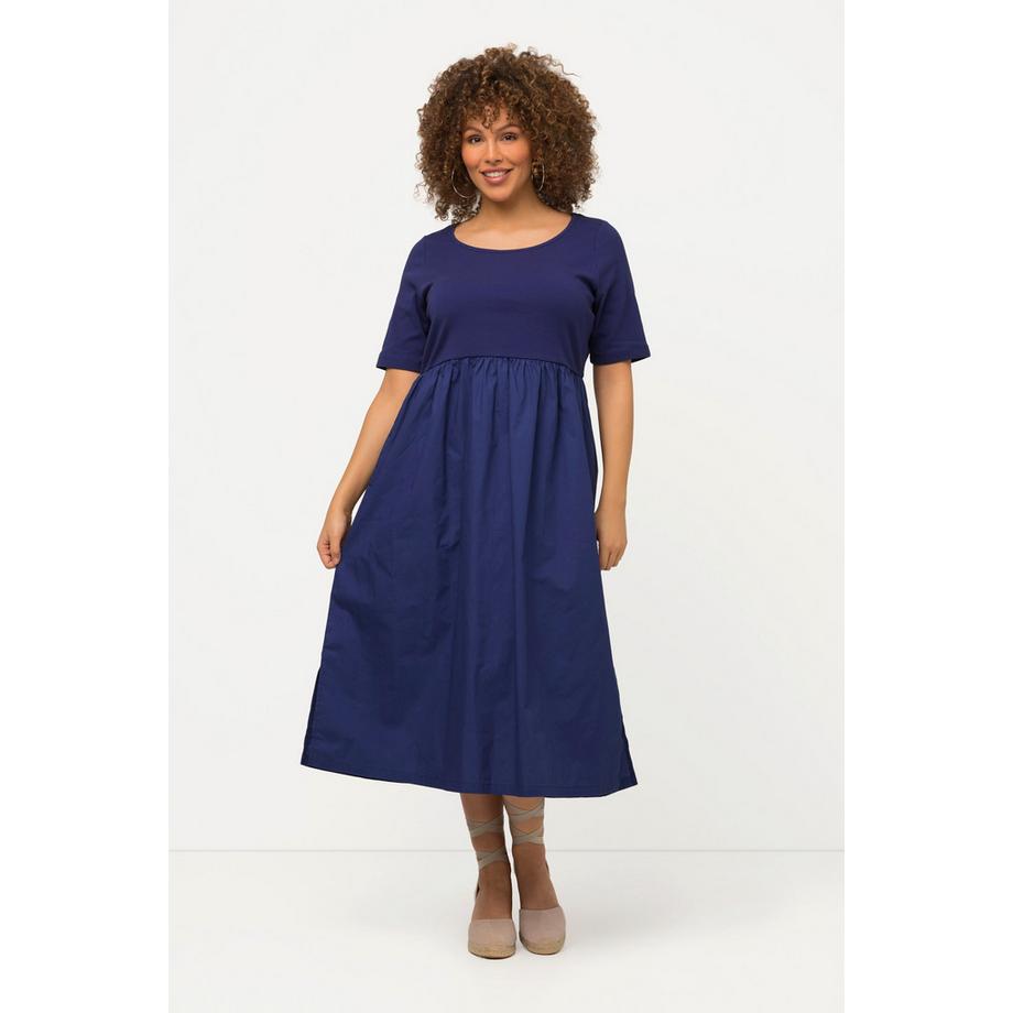 Ulla Popken Robe Midi Jersey Côtelé Ligne A Col Rond Manches Courtes  