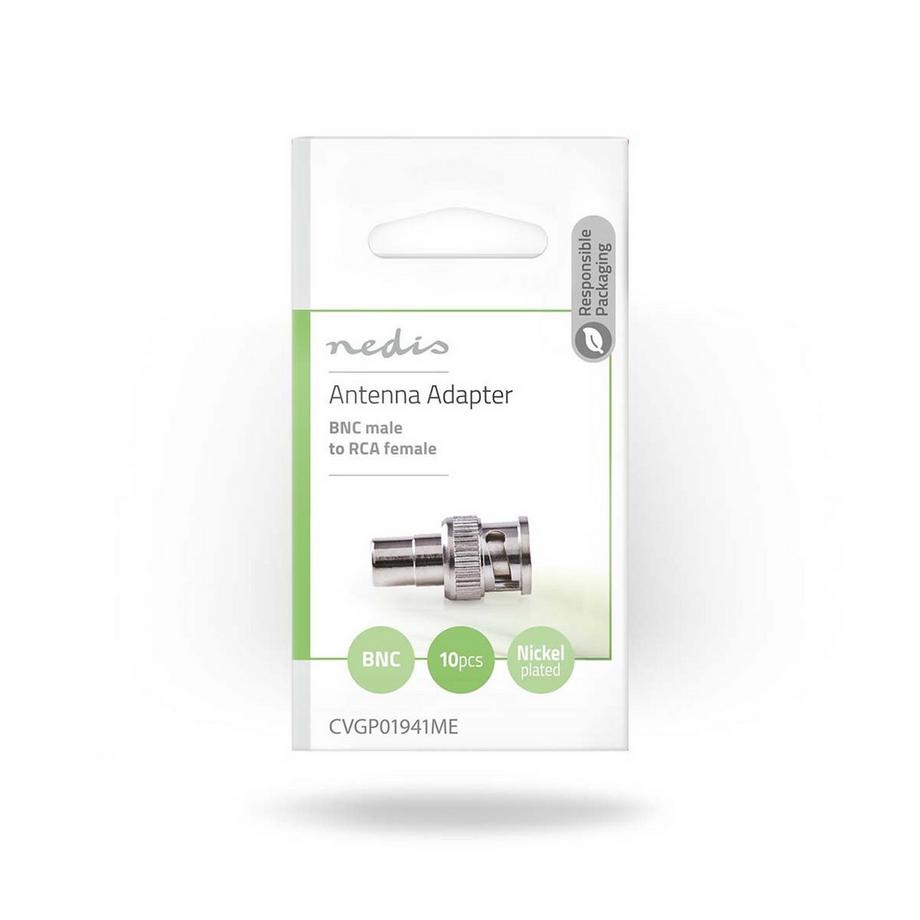 Nedis  Adattatore BNC | BNC Hane | RCA Hona | Piastre in nichel | 50 Ohm | Rak | Metallo | Argento | 10 st. | Busta 