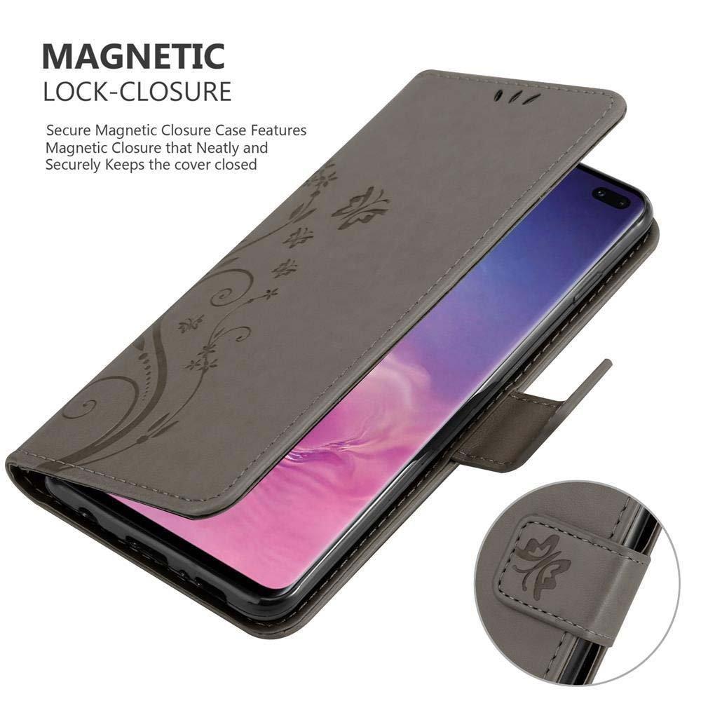 Cadorabo  Housse compatible avec Samsung Galaxy S10 PLUS - Coque de protection au design floral avec fermeture magnétique, fonction de support et emplacements pour cartes 