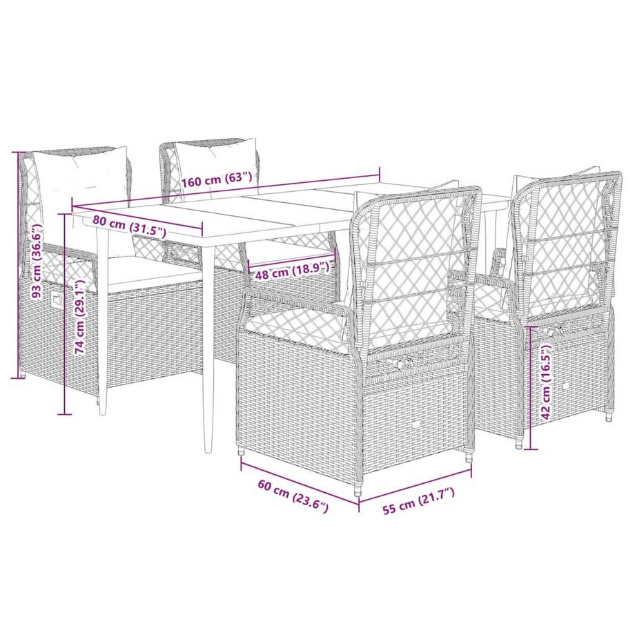 VidaXL set da pranzo da giardino Polirattan  