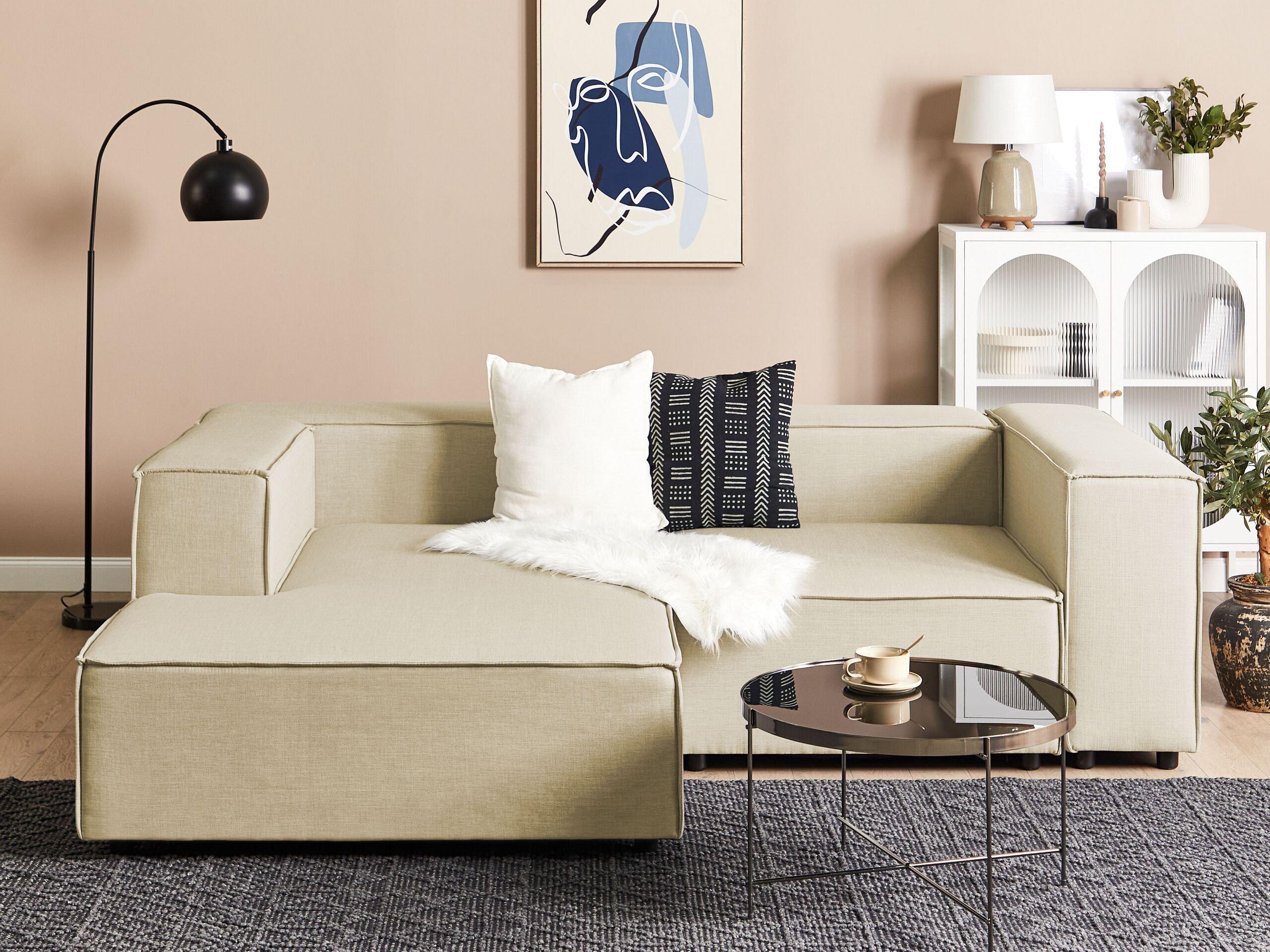 Beliani Ecksofa aus Leinen Modern APRICA  