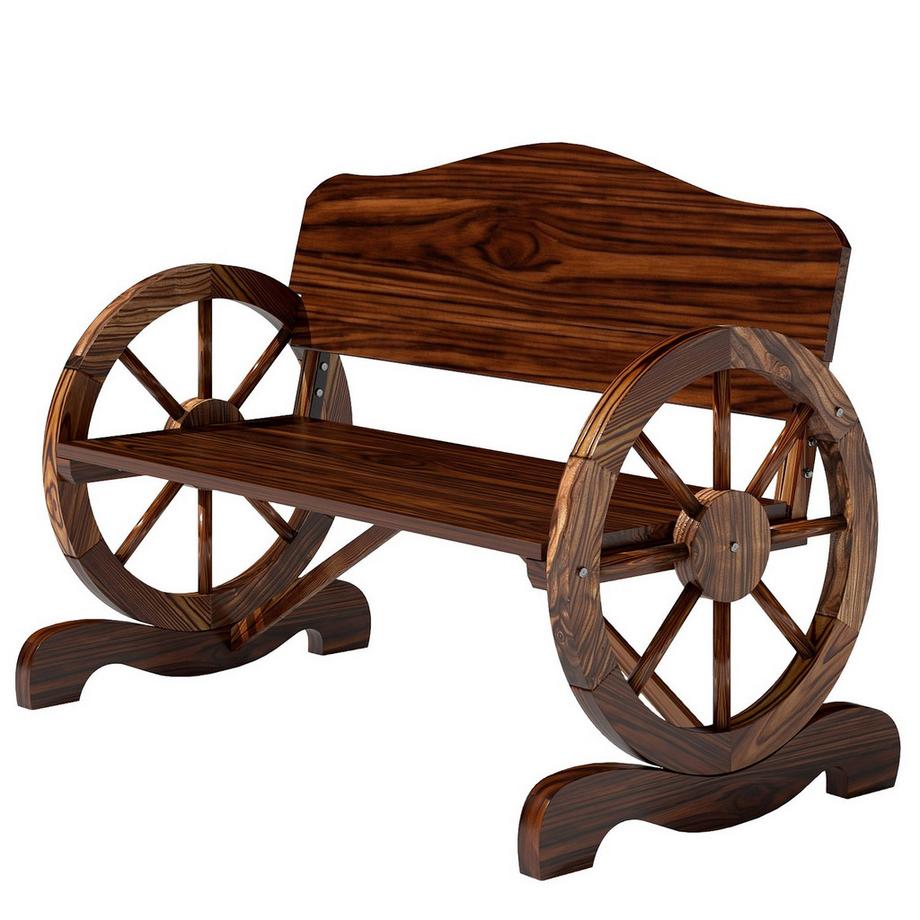 Gartenbank Holz, 2-Sitzer Sitzbank mit Rücken- und Armlehnen, Holzbank im Rädernform, wetterfest Parkbank 240kg belastbar, Balkonbank für Balkon Terrasse, Garten, 110 x 55 x 80 cm, Verkohlt |