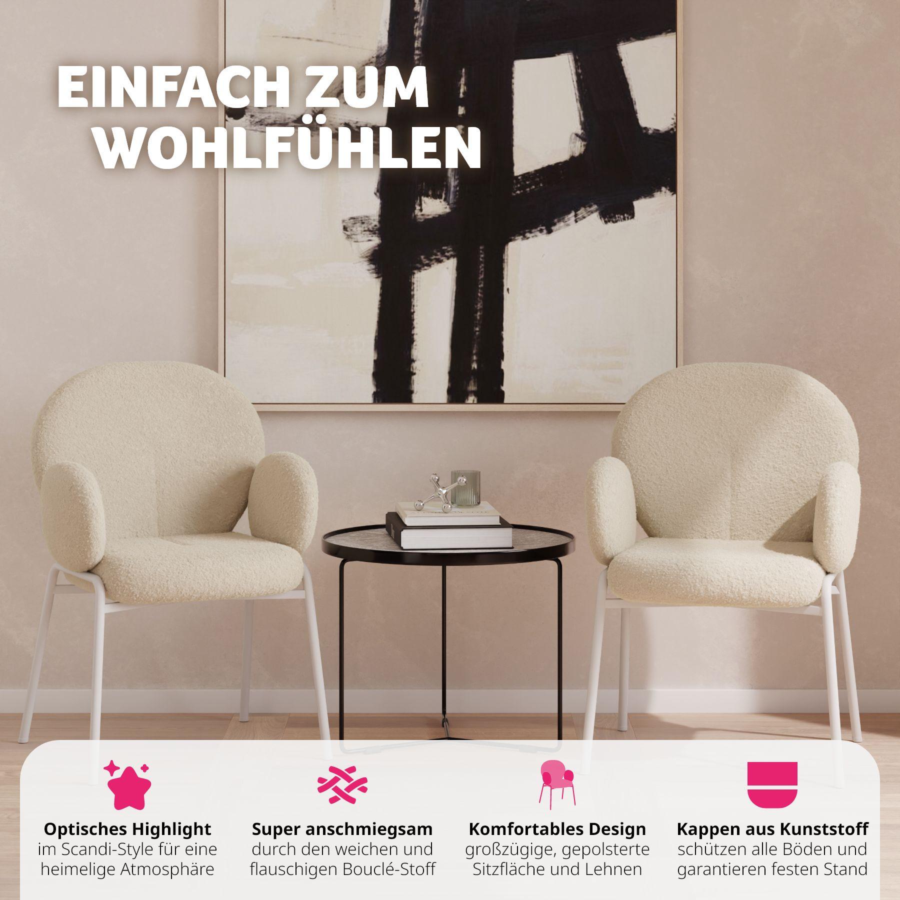 Tectake Stuhl Scandi gepolstert, Bouclé-Stoff  