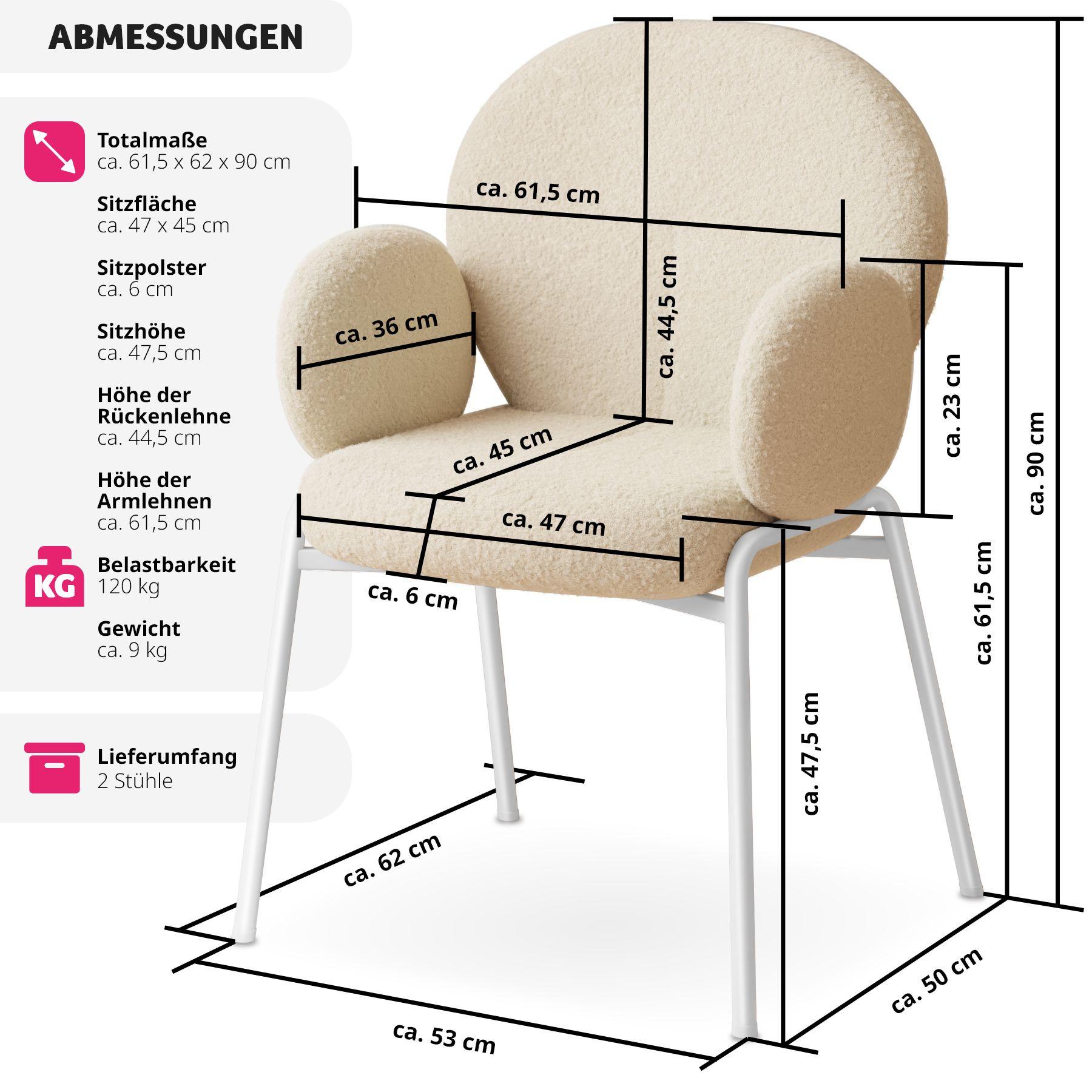 Tectake Chaise rembourrée Scandi, tissu bouclette  