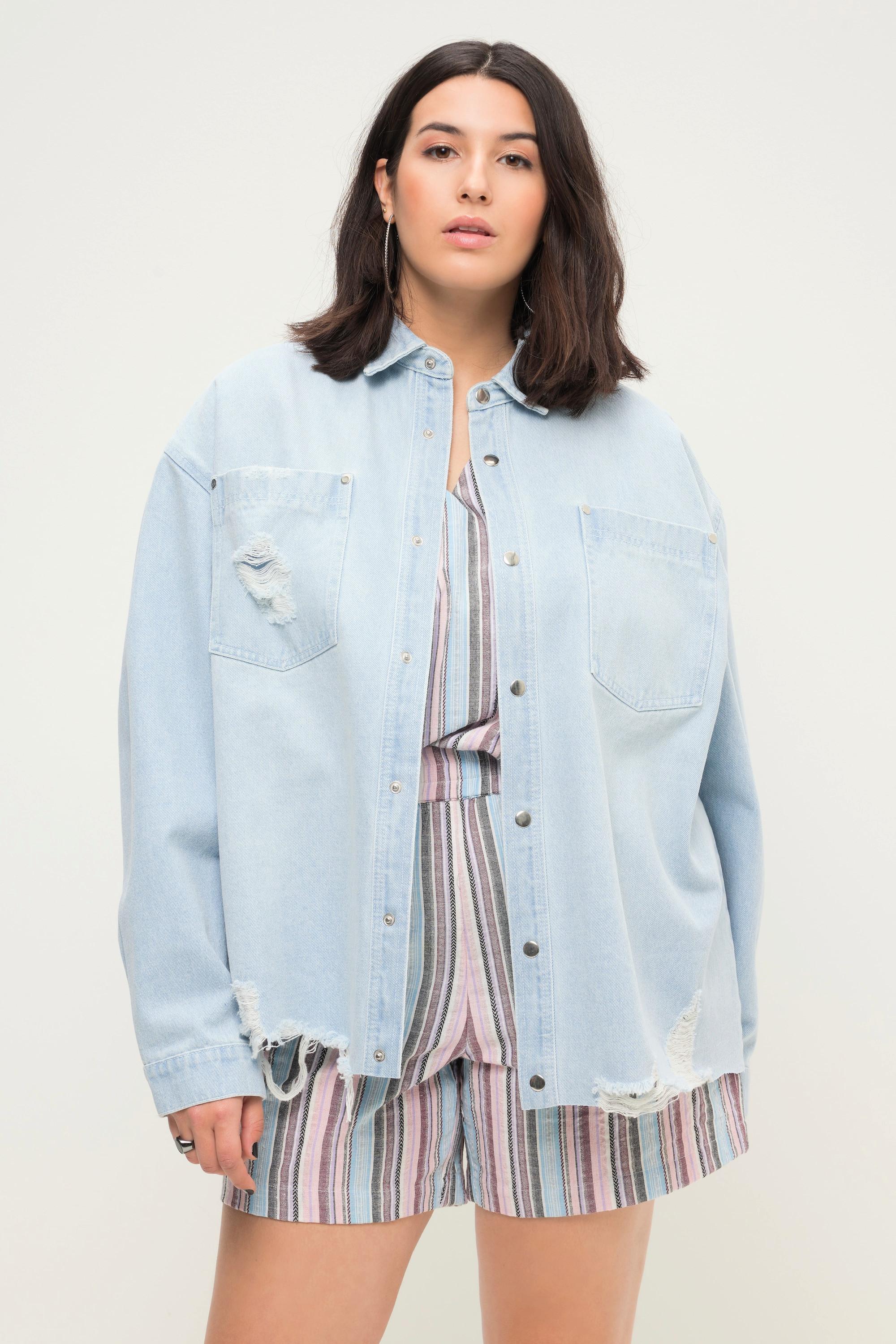 Studio Untold  Camicia di jeans dal taglio oversize con effetto sdrucito, collo da camicia e maniche lunghe 