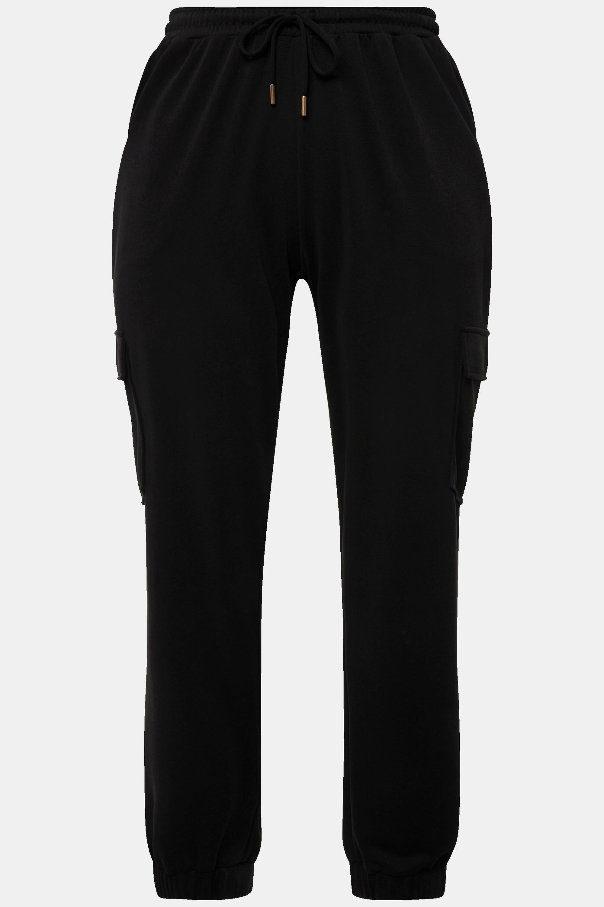 Ulla Popken Pantaloni Felpa Paracadutista Gamba Larga Orlo Elastico Misto Modal  