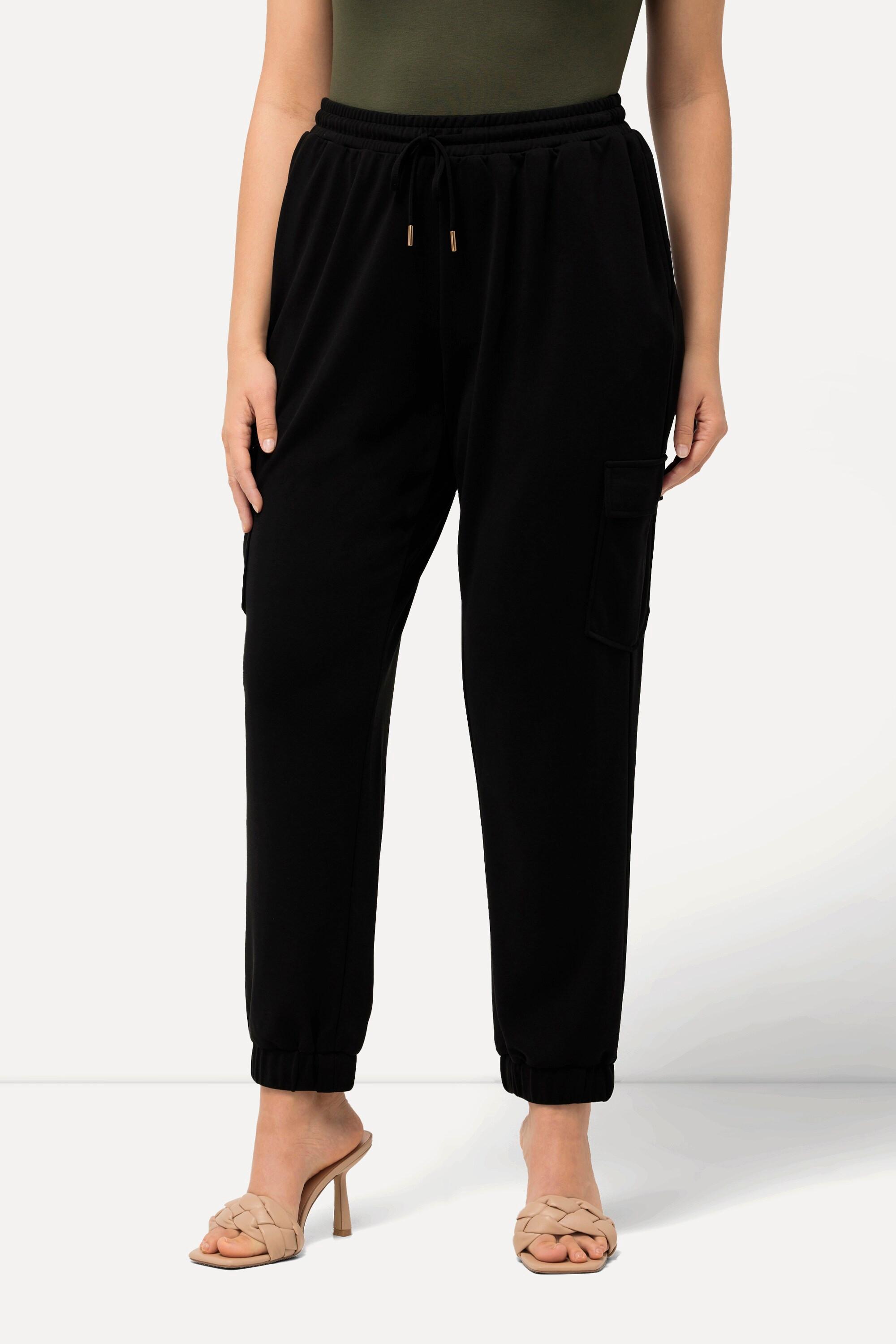 Ulla Popken Pantaloni Felpa Paracadutista Gamba Larga Orlo Elastico Misto Modal  