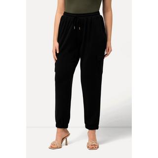 Ulla Popken Pantaloni Felpa Paracadutista Gamba Larga Orlo Elastico Misto Modal  