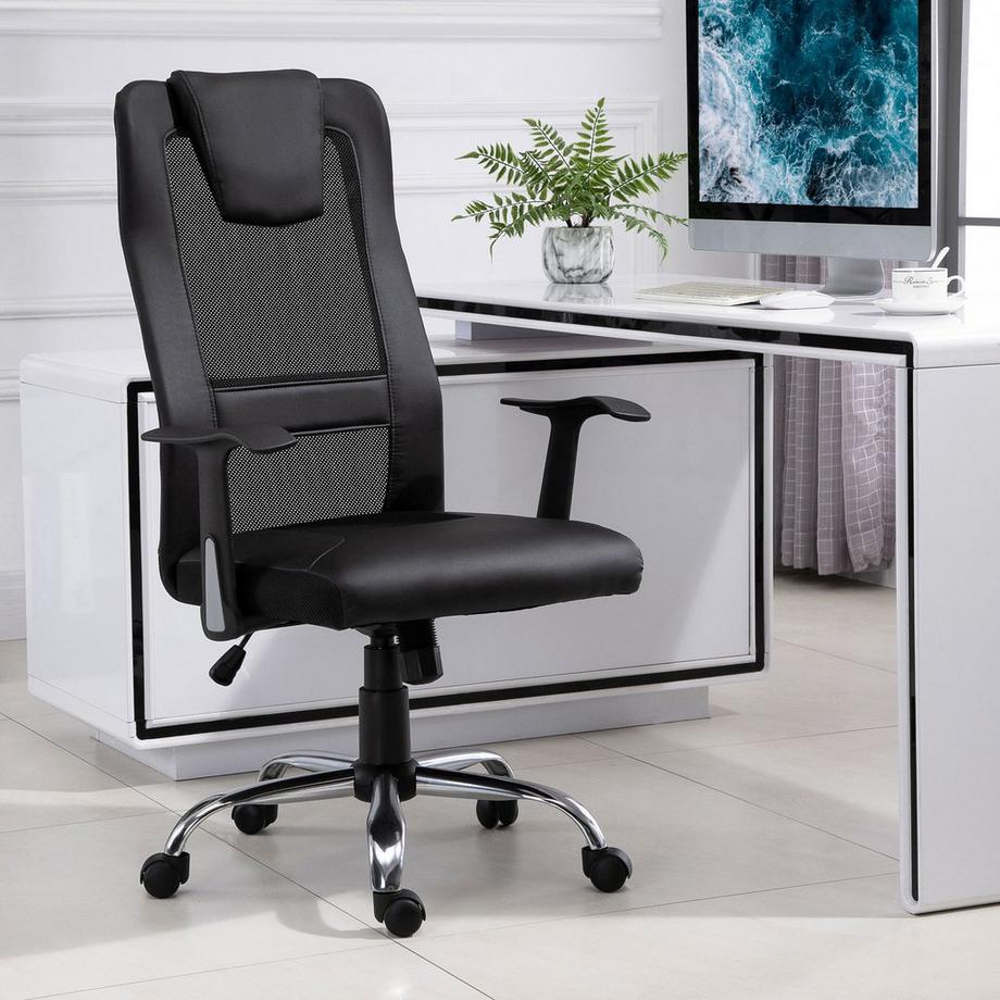 Northio Bürostuhl Ergonomischer Drehstuhl, Höhenverstellbar, Pu-Leder, Schwarz, 66X73X108-118 Cm  