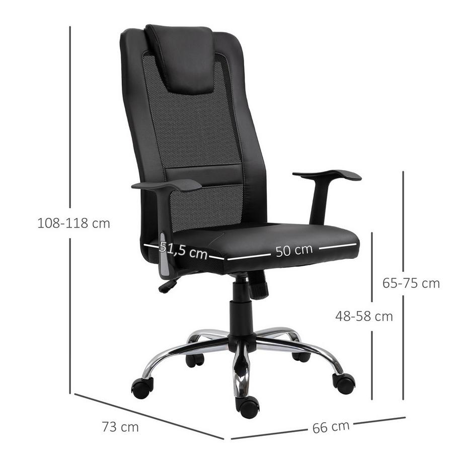 Northio Bürostuhl Ergonomischer Drehstuhl, Höhenverstellbar, Pu-Leder, Schwarz, 66X73X108-118 Cm  
