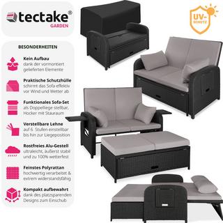 Tectake Rattan Sofa mit Aluminiumgestell Kreta, inkl. Schutzhülle  