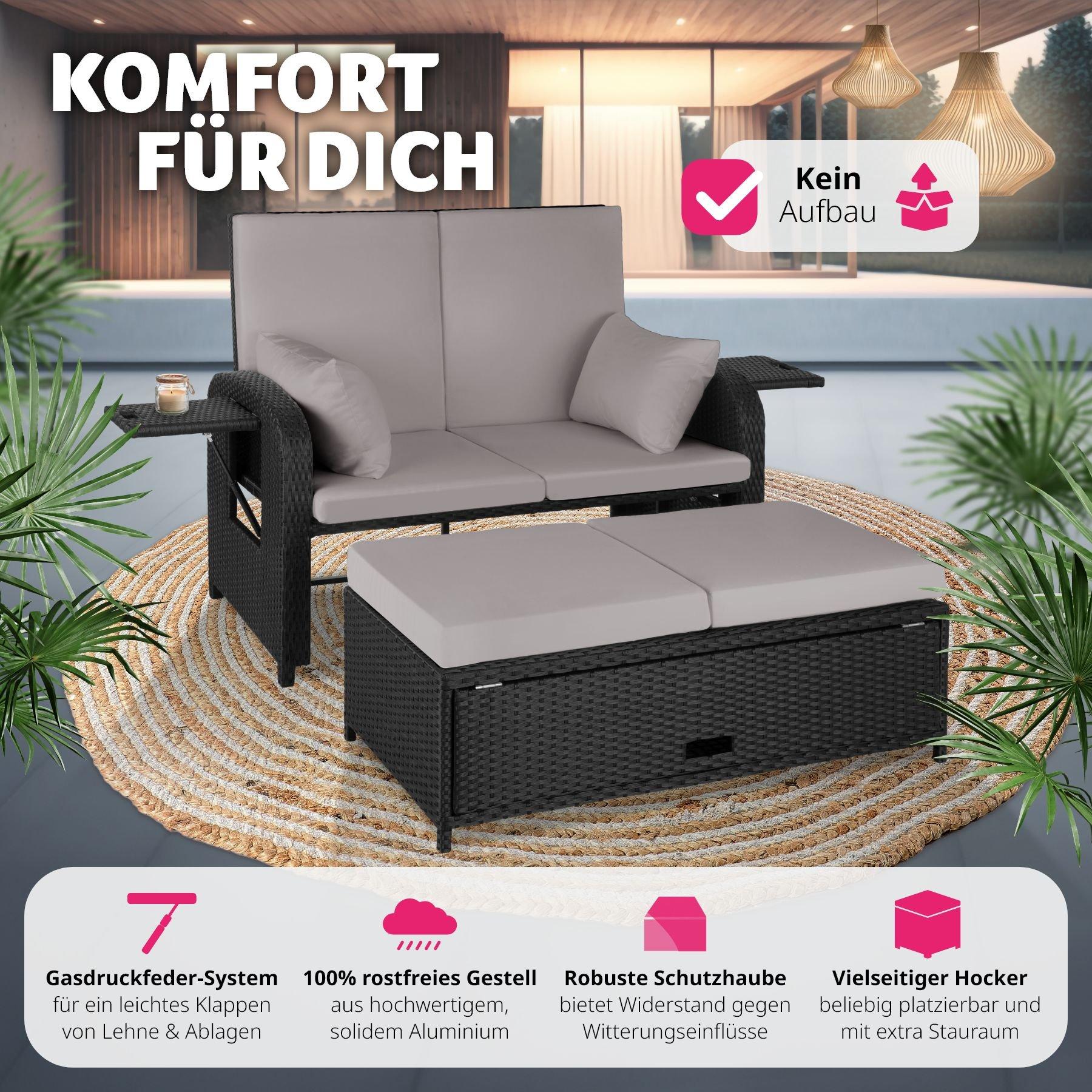 Tectake Rattan Sofa mit Aluminiumgestell Kreta, inkl. Schutzhülle  