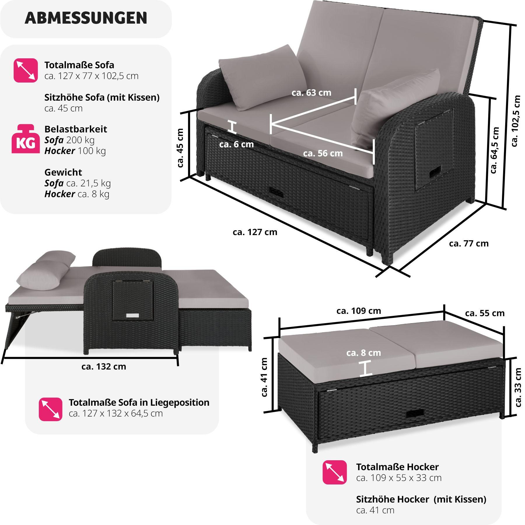 Tectake Rattan Sofa mit Aluminiumgestell Kreta, inkl. Schutzhülle  