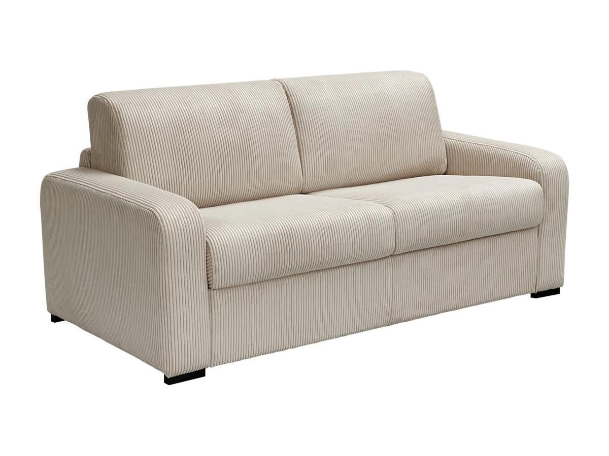 Vente-unique Schlafsofa mit Matratze 3-Sitzer- Liegefläche 140 cm - Matratze 18 cm - Cord - Cremefarben - BEVIS  