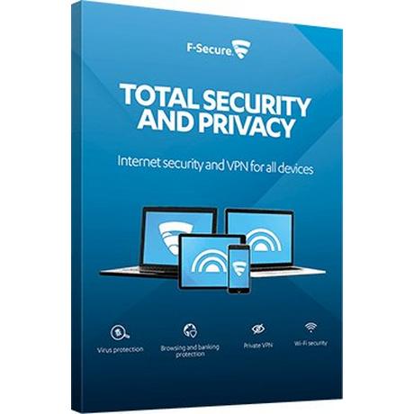 F-Secure  F-SECURE Total Security and Privacy Chinois traditionnel, Danois, Allemand, Néerlandais, Anglais, Finlandais, Français, Norvégien, Suédois Licence complète 1 année(s) 