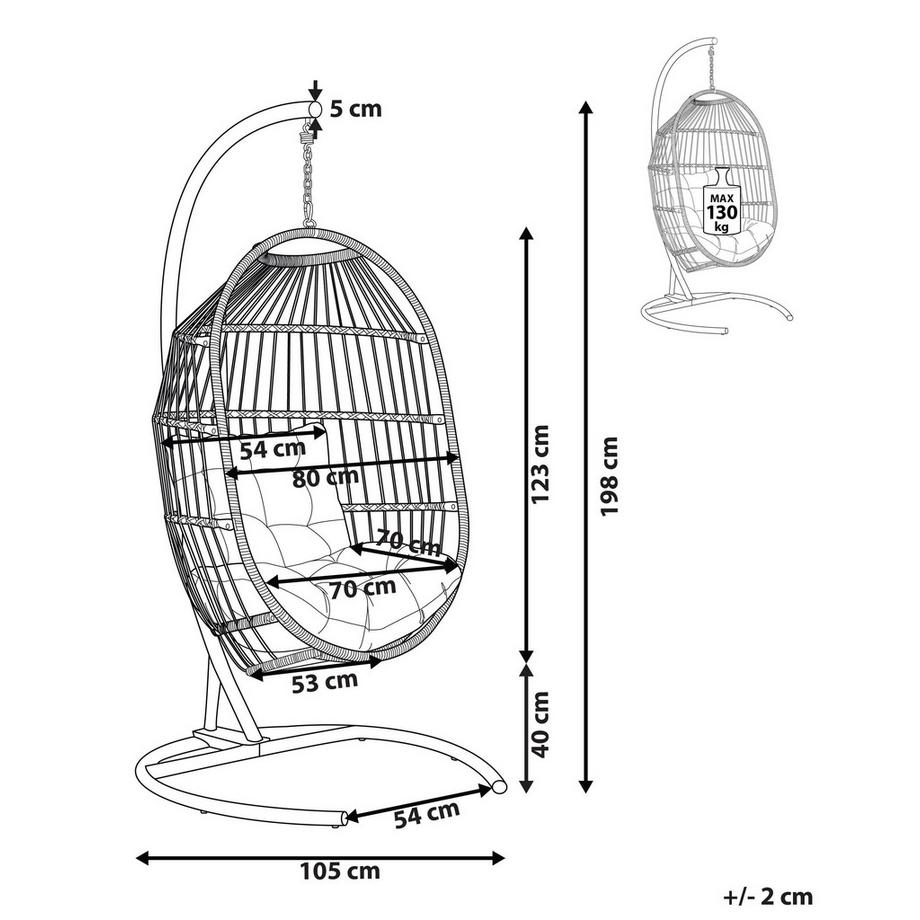 Beliani Poltrona sospesa con supporto da pavimento en Tessuto Boho SESIA  