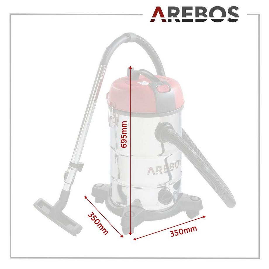 Arebos Aspirapolvere industriale per pulizia a umido e a secco 4in1 Volume 30L  