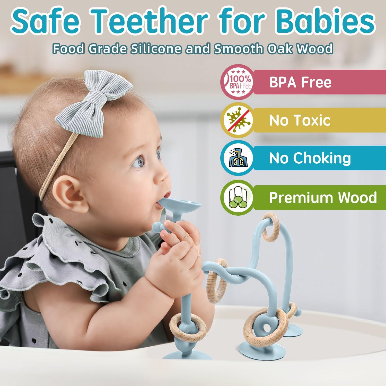 Activity-board  Beißring Babyspielzeug, Hochstuhl Silikon Beißspielzeug mit Saugnapf 