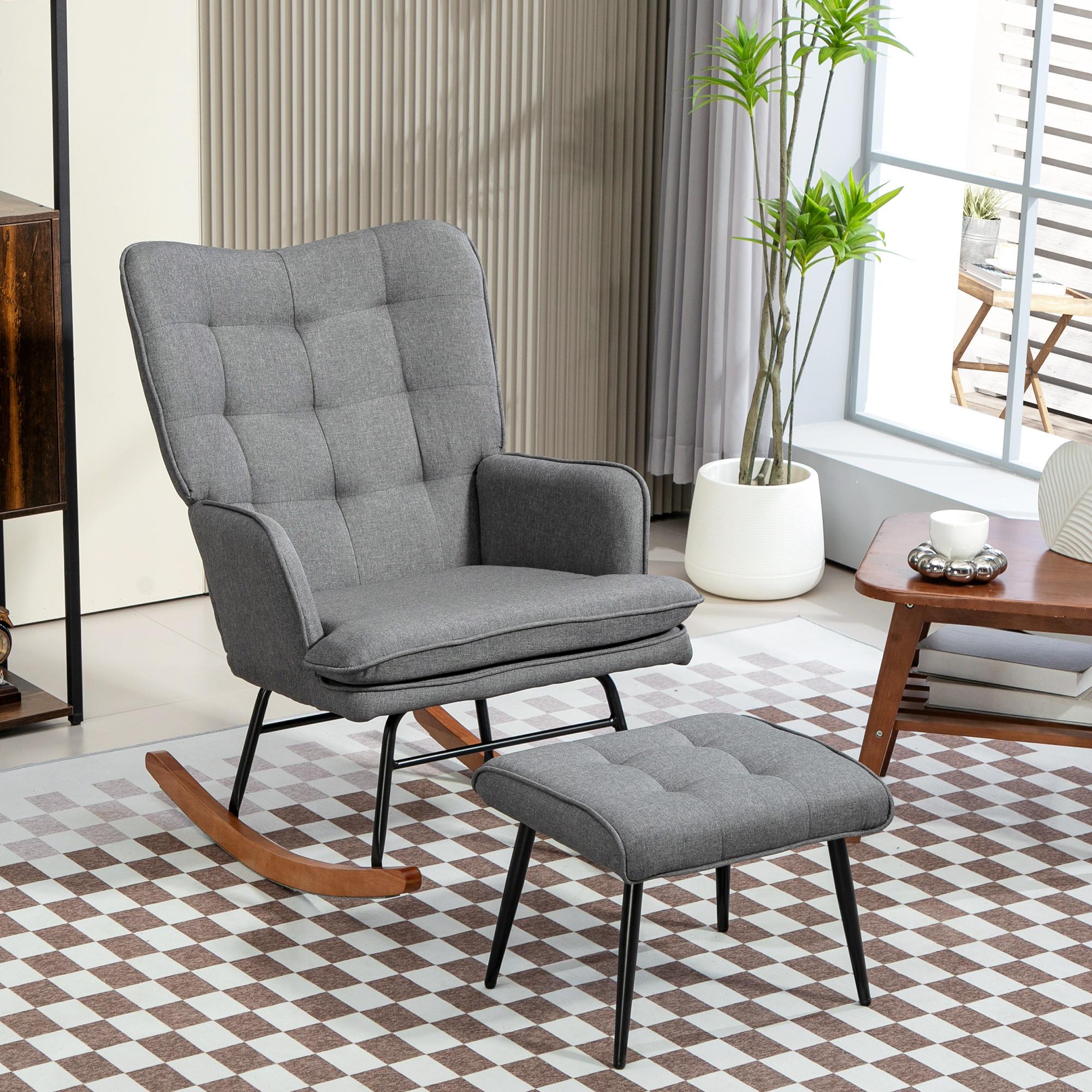 HOMCOM Schaukelstuhl mit Hocker  