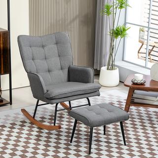 HOMCOM Schaukelstuhl mit Hocker  